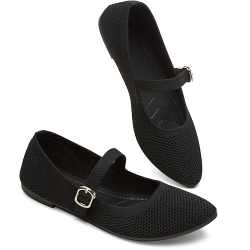 Women's Mary Jane Flats with Buckle Strap,Pointed-Toe Dress Shoes(Black.8) by BABUDOG - Used condition - US$18.39