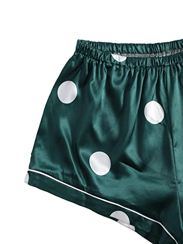 Lyaner Women's Pajamas Set 7Pcs Silk Satin Sleepwear Loungewear Cami Shirt Pj Set Polka Dots Green Large #TOP4