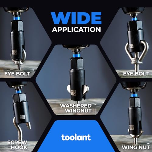 Image of toolant 3PCS Wing Nut Driver Set, Includes Two 1 /2 inch Sockets and One 1 /4 inch Hex Extension, CR-V Driver for Wing Nuts, Eye Bolts & Hook Screws, Hurricane Shutters Ready, Anti-Rust
