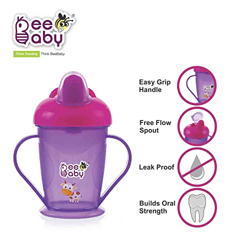 BeeBaby-Free-Flow-Hard-Spout-Sipper-for-Kids-Twin-Handle-Sippy-Cup-for-Easy-Grip-100-BPA-Free-Leak-Proof-Baby-Sipper-for-6-Months-InfantToddler-180-ml-6-oz-Violet-6-Months