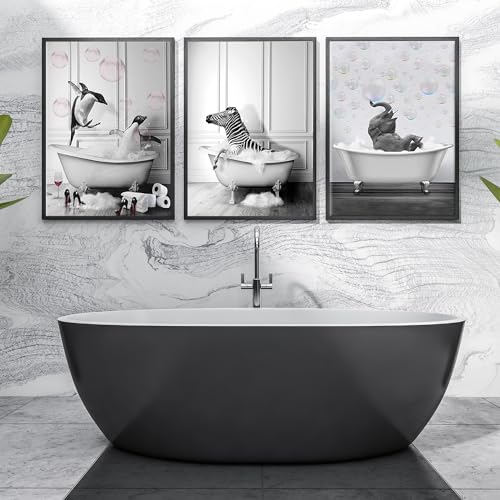 KXHHYB Badezimmer Bilder,Schwarz Weiß Tier Poster, Lustige Tier i...