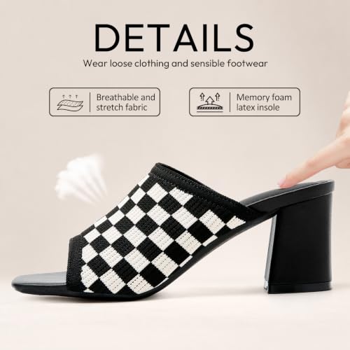 Image of Tilocow Knit Heeled Sandals for Women Square Open Toe Heeled Mules Chunky Block Low Heel Slip On Slides