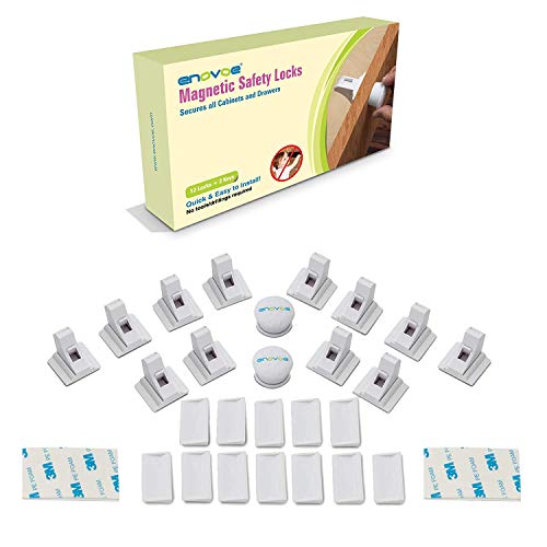 Enovoe Magnetic Locks - 24 Locks + 4 Keys - Magnetic Baby Safety Cabinet and Drawer Locks Child Proof Your Kitchen and are Easy to Install - No Drill, Tools or Screws Needed
