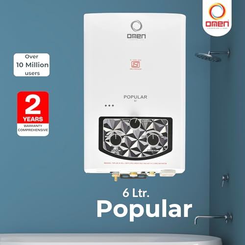 Image of Omen Changing Lives Popular 6L Gas Water Heater | Instant LPG Gas Geyser | Wall Mounted | Auto Ignition | Flame & Water Control | Summer-Winter Mode | Copper Heat Exchanger | Bathroom & Kitchen