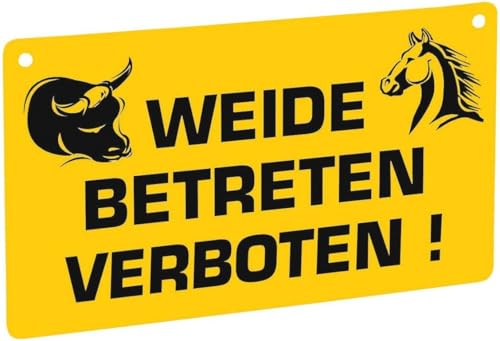 Kerbl Warnschild, einseitg Bedruckt Weide betreten verboten, 20 cm x 12 cm, gelb