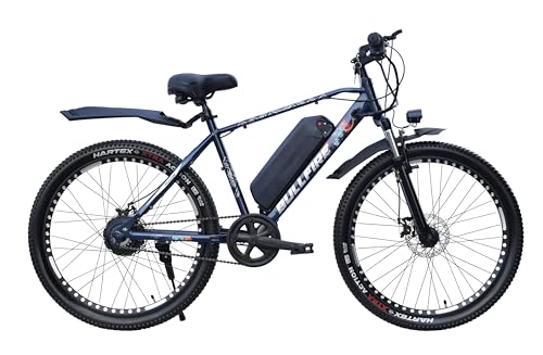 Neelam Bull FIRE Unisex Electric Bicycle T-27.5' High Tensile Steel Frame|Disk Brake|Outer Battery 36V-250W|7.8AH|Suspension Lockout|Battery Indication Display|Saddle with MemoryFoam Color-Stone Grey
