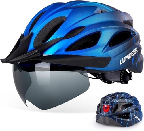 LUMDEER Fahrradhelm Herren und Damen Erwachsene mit Visier und Licht | Radhelm mit Rücklicht, Magnetisches Visier UV400, Helmschirm, leicht und gut belüftet, reflektierender Kinnri