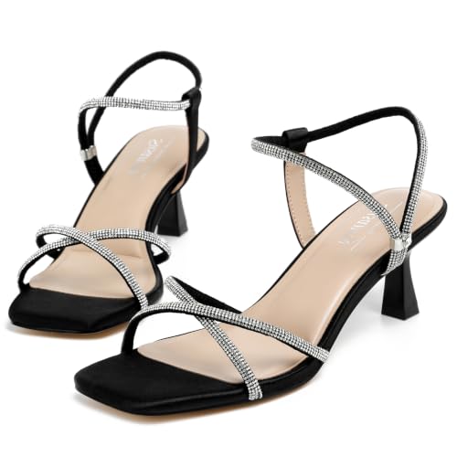 Image of Susanny Women's Closed Toe Rhinstone Wedding Low Heel Slingback Clear Kitten Heels,Adjustable Strap Pointed Toe Bow Pumps High Heeled Prom Dress Shoes