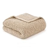Woolrich Burlington Berber Blanket Super Soft, Cozy Lightweight Cover with Luxurious Velvet Binding, Modern Trendy All Season Bedspread Bedding-Set, Full/Queen: 90x90, Tan