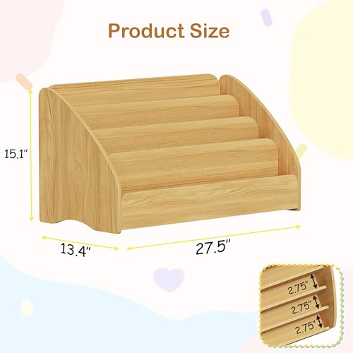Image of Lkeiyay Kids Bookshelf - Montessori Shelf for Toddlers, 4-Tier Wooden Book Display Storage, Open Front Design for Classroom & Bedroom