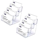 Hipiwe 2 Packs 4-Tier Acrylic Business Card Holder Stand Clear Desktop Index Card Filing Card Holder Diaplay