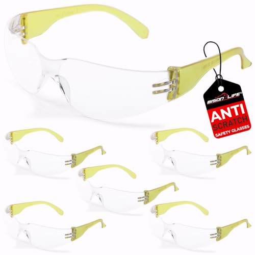 Image of BISON LIFE Clear /Yellow Safety Glasses for Men & Women, ANSI Z87.1, 6 Pack