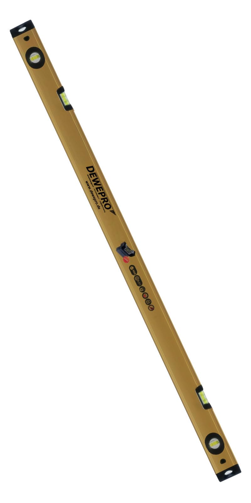DEWEPRO® Niveau à bulle en aluminium 120 cm (1,2 m) - Or anodisé avec 4 fioles et 2 % de pente - Tolérance de mesure 0,3 mm/m - Niveau à bulle en aluminium pour artisans professionnels