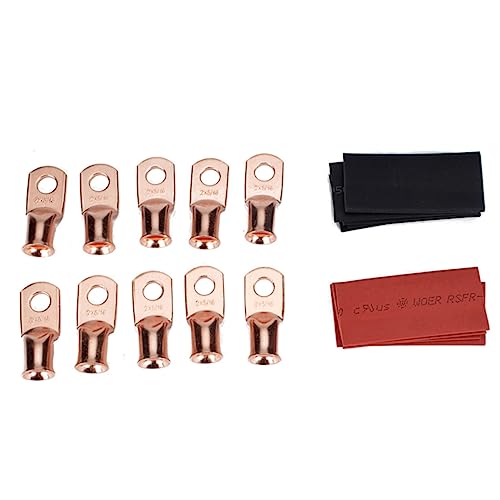 KOMBIUDA 10Pcs Heavy Duty Copper Cable Lug Connectors Kit with Heat Shrink Tubes Crimp Ring Terminals for Electrical Wiring Automotive and Household Applications