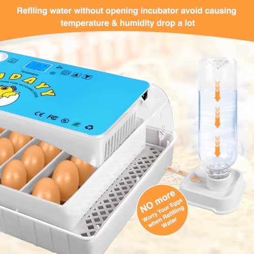 Incubators for Hatching Eggs 15-35 Eggs Incubator with Automatic Egg Turning and ℉Temperature Display LED Candler Poultry Incubator for Hatching Chicken Duck and Quail Incubator (Blue)