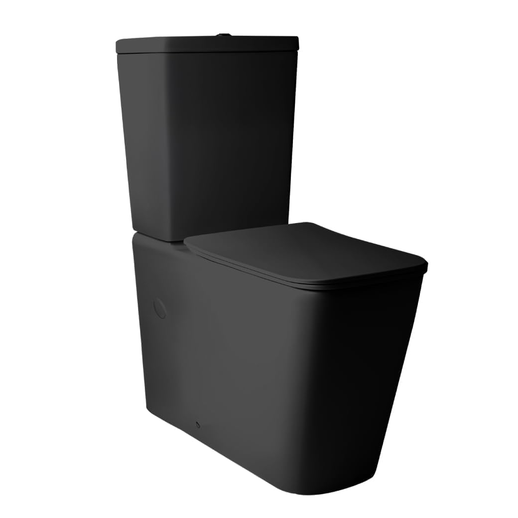 Inodoro Completo - WC Con Sistema Rimless Antibacterias - Vater Baño Con Tapa Dura Extrafina Amortiguada - Salida Dual - Para Hogar Color Negro