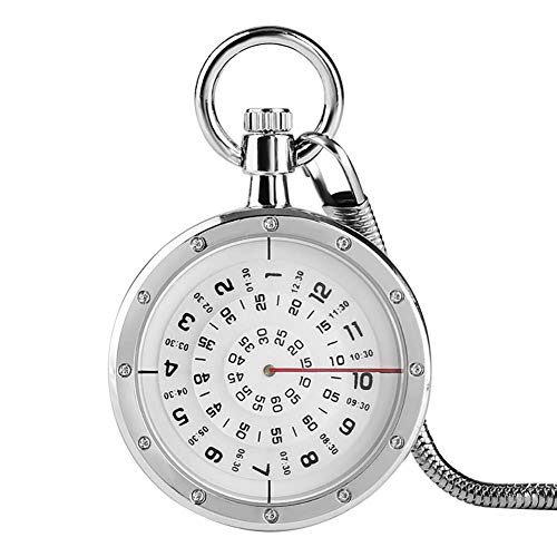 Taschenuhr mit Kette Silber Open Face Quarz Analog Taschenuhr Plattenspieler Geschenk für Männer Frauen Geschenk