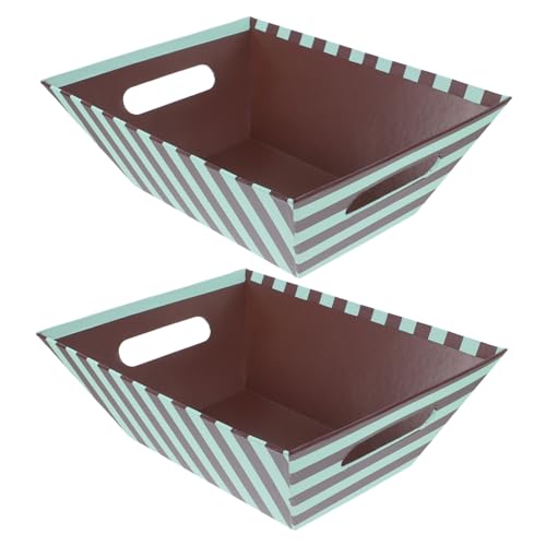 Healifty 2pcs Striped Paper Snack Trays Greaseproof Appetizer Serving Boats with Handles for Treats Snacks Parties Celebrations and Picnics