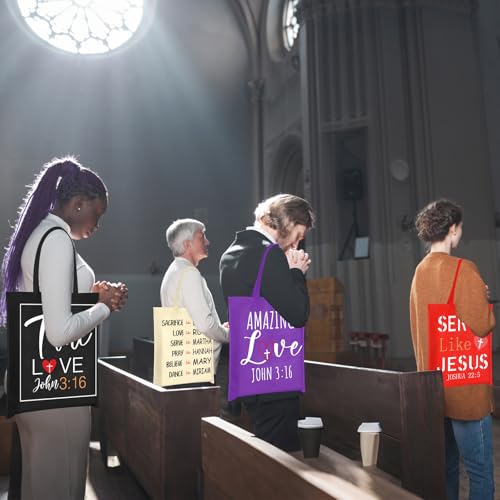 Sweetude 24 Pcs Christian Tote Gift Bags Bulk Large Jesus Scripture Tote Bags 15x17 Inch Religious Non Woven John 3: 16 Bible Church Gifts(Multicolor)