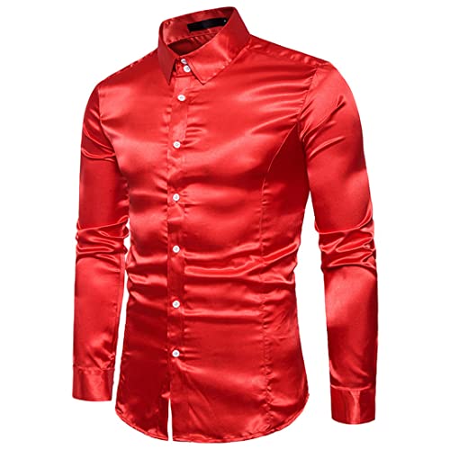 Chemise en satin de soie homme coupe ajustée rouge de mariage luxe