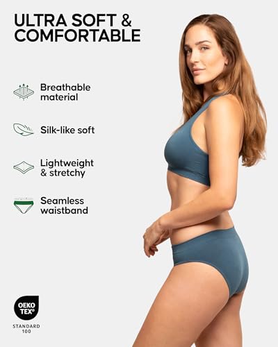 DANISH ENDURANCE Damskie Bezszwowe Figi Bikini Bambusowe, Miękkie Majtki Bambusowe, Wygodna Elastyczna Bielizna na Co Dzień 3-Pak, Zestaw (1x Czarny, 1x Niebieski, 1x Beżowy), M/L