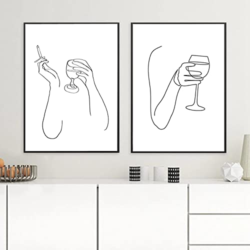 Dessin au trait abstrait de mains célébrant le vin pour salon chaleureux