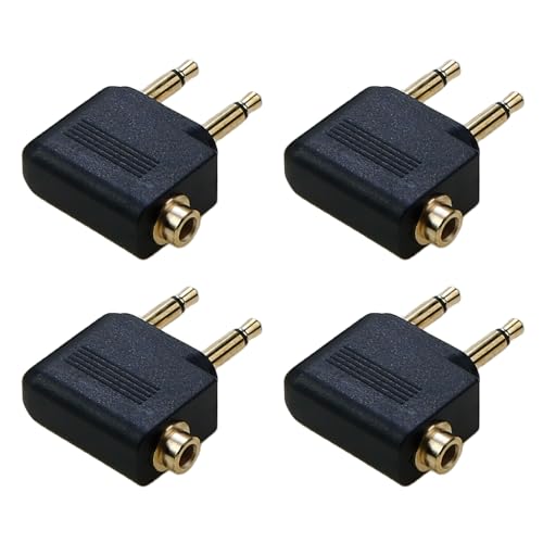 Lot de 4 adaptateurs pour casque d'avion, prise audio d'avion, adaptateur d'avion, double prise 3,5 mm vers prise jack 3,5 mm, plaqué or