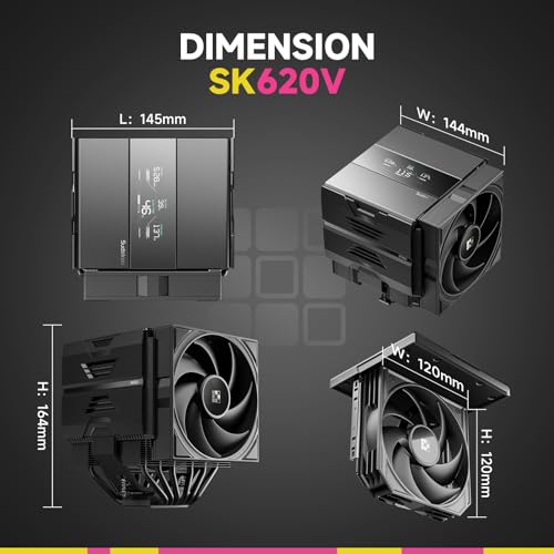Image of SK620V CPU Air Cooler: 6 Heatpipes Dual Tower CPU Cooler with Digital Display for AM5 Exclusive - Black PC Cooler with 120mm FDB PWM Quiet Fans & Quick Lock Mount