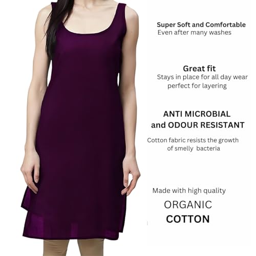 Image of Women's Sleeveless Cotton Inner Slip Dress Round Neck Soft Comfortable Fit Full Length Camisole Innerwear Summer top Undergarment for Girls