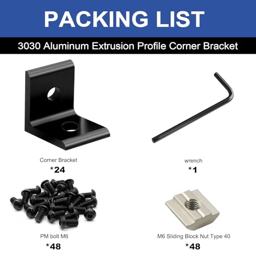 Image of 24 Pack 3030 Corner Bracket Connector 30 Series Aluminum Extrusion Profile Accessories Hardware, 90 Degree Angle Bracket for 30x30 Extruded Aluminum Black