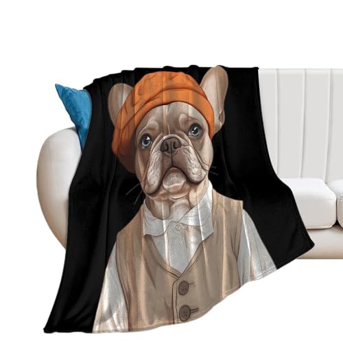 Coperta con bulldog francese, simpatica, super morbida, per divano e camera da letto, 100 x 130 cm
