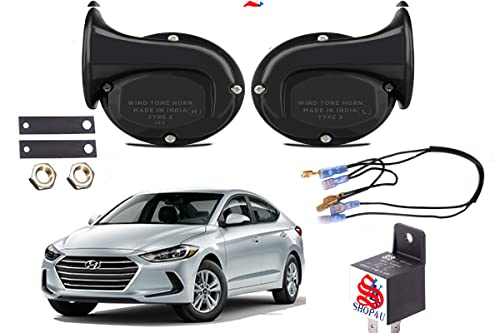 Image of Snail Shape Car windtone Horn Hyundai Elantra (Pack of 2 Horn with Relay and wire)