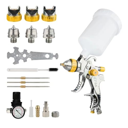 FORNAX HVLP - Pistola de pulverización con boquillas reemplazables de 1,4 mm, 1,7 mm, 2,0 mm, kit de pistola pulverizadora de pintura de aire para automóviles, pulverizador de pintura de aire con taza
