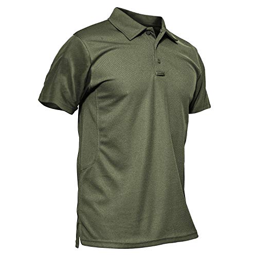 KEFITEVD Tactical Shirt Herren Kurzarm Polo Shirt Leicht Sommer T-Shirt Regular Fit Militär Bundeswehr Tshirt mit Polo Kragen Männer Sport Tshirts Dunkeloliv L