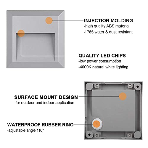 Zonk Step Lights 120V Outdoor Indoor, Waterproof Wall Mount Staircase Lighting, Landscape Fence Driveway Stairway Lighting, 4000K Natural Lighting, Plastic Grey Finish #TOP1