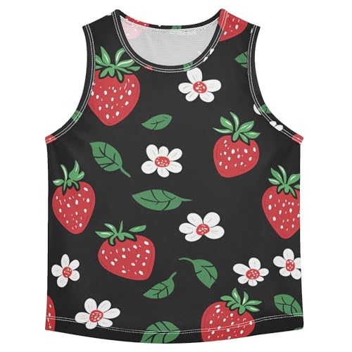 JUNZAN Fruit Strawberry Floral Tank Top for Boys Sleeveless Teens Vest Kids Active Shirt for Soccer Teenis Exercise Beach 3T