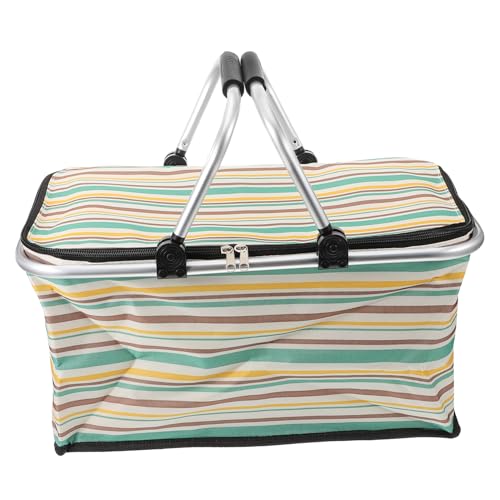 Happyyami Bolsa de pícnic Carro Cesta de Almacenamiento Canasta de Frutas Bolso Termico Cesta pícnic aislada práctica Cesta de Picnic contenedor de Picnic Aislado Estructura de Aluminio