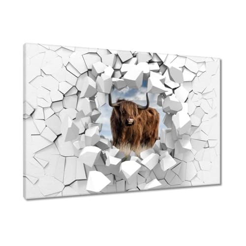 Peinture sur toile vache Highland deco murale 90x60 grand tableau salon
