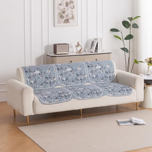 Image of HOKIPO HeavenHue Sofa Cover 6 Seater Panel Set 3+2+1, Frosted Petals
