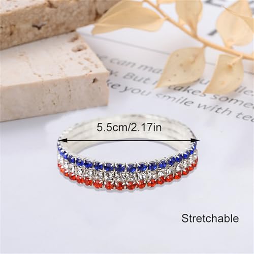 Image of Dreuyet American Flag Rhinestone Bracelet Red White Blue Crystal Patriotic 4th of July Shiny Decorations USA Independence Day Jewelry