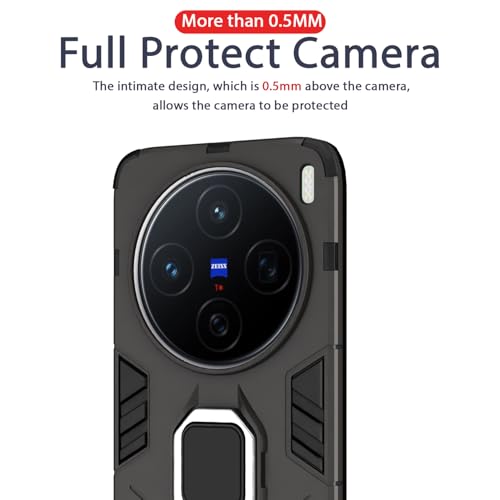 Image of Pikkme D5 Tough Armor Bumper Case | 360 Protection Case | Ring Holder Stand Back Cover for Vivo X200 5G (Black)