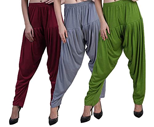 Image of CASUALS Women's Regular Fit Viscose Drawstring Patiala Harem Pants Combo Pack 3