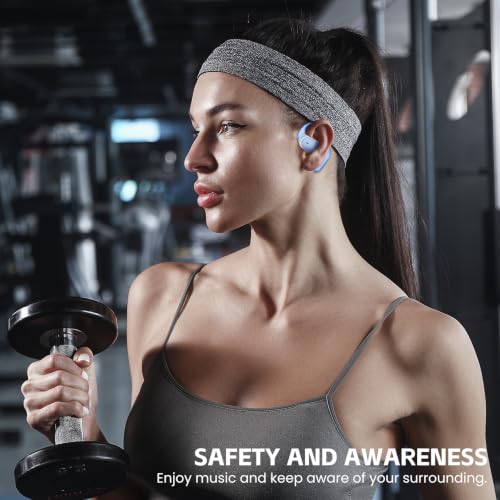 Image of Open Ear Wireless Earbuds Bluetooth Headphones, 80H Playtime Stereo Ear Buds with ENC Noise Cancelling, Fast Charging, IPX7 Waterproof Sports Earphones with Earhook for Running /Workouts (Purple Blue)