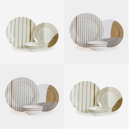 Bowla 12-Piece Melamine Dinnerware Set - Service for 4 (Moden Strip I)