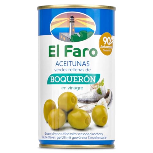 Aceitunas verdes rellenas de boquerón en vinagre El faro lata 150 g