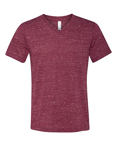 Bella + Canvas Unisex Jersey Short Sleeve V-Neck Tee (Maroon Marble) (L)