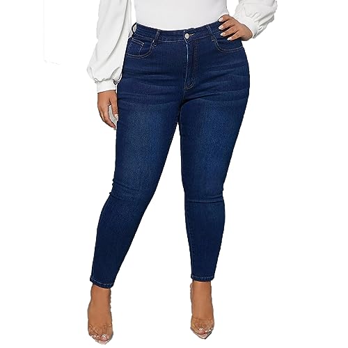 LEIJIJEANS Plus Size Skinny Jeans for Women High Waist Pencil Women Jeans Full Length Mom Stretchy Slim Pants