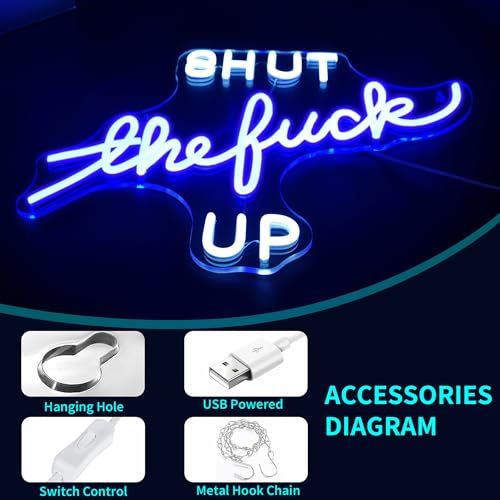 Image of Neon Sign, JGHTURIE Led Neon Signs for Wall Decor Blue Light Up Sign Office Gamer Room Man Cave for Wall Decor USB Powered