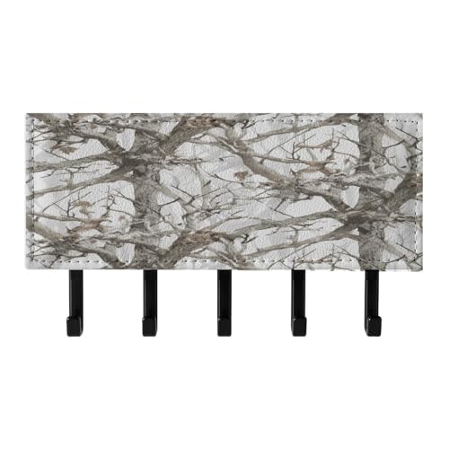 Colgador de llaves de pared con camuflaje de árbol blanco y estante de metal 7