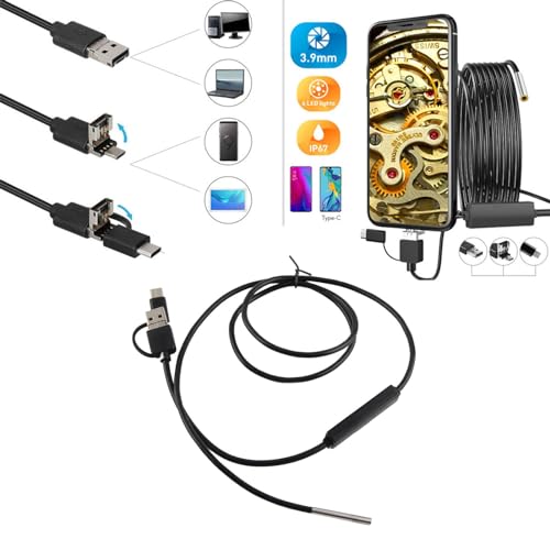 Cámara EndoscópiCA USB, Endoscopio de Inspección Delgado con Lente HD de 3,9 Mm Y 1280X720 Y 6 Led Ajustables para Inspección de Tuberías, Teléfono, Plástico, 1 M